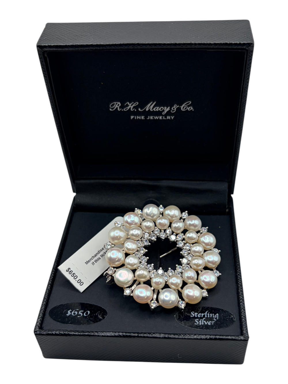 R.H. Macy & Co. Pearl & Cubic Zirconia Convertible Brooch to Pendant in silver
